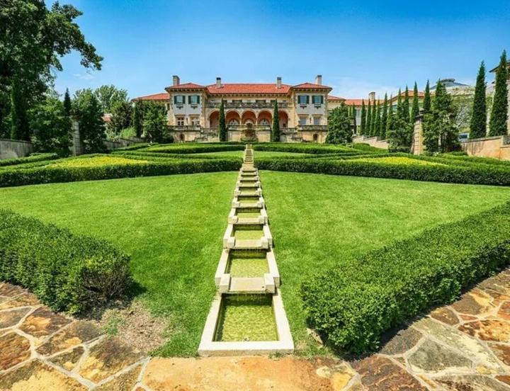 The formal gardens behind the Philbrook Museum of Art in Tulsa